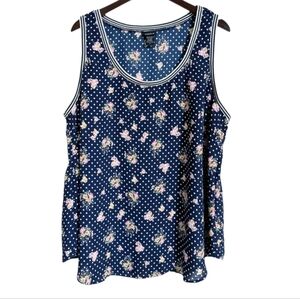 Torrid Floral Polka Dot Navy Blue Sleeveless Swing Blouse Tank Top Plus 3 3X